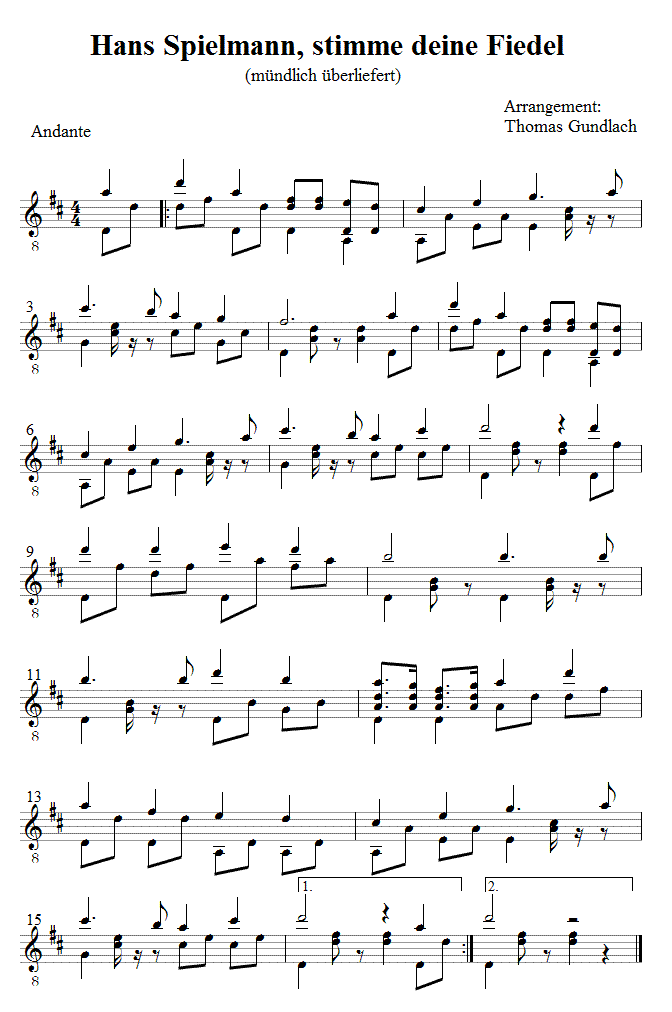 Hans Spielmann, stimme deine Fiedel