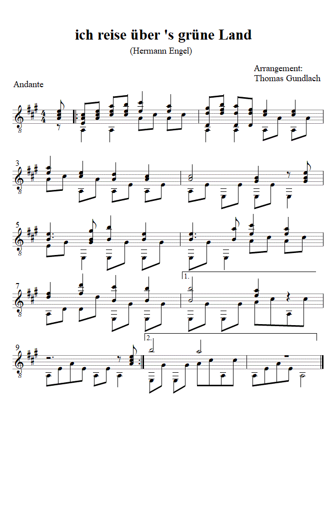 ich reise &uuml;ber 's gr&uuml;ne Land